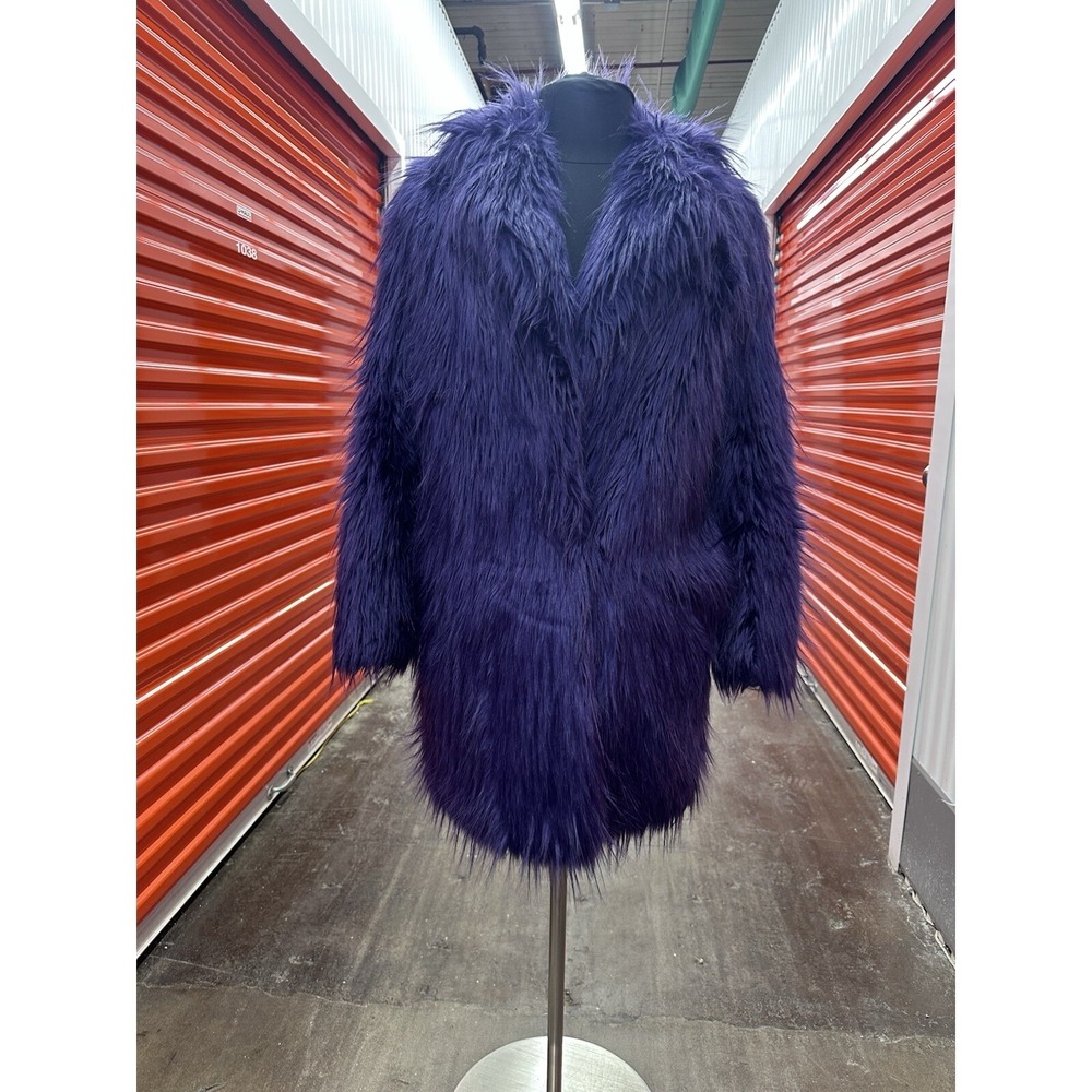 MICHAEL KORS Oversized Belted Faux fur coat Purple Jacket - Size XS